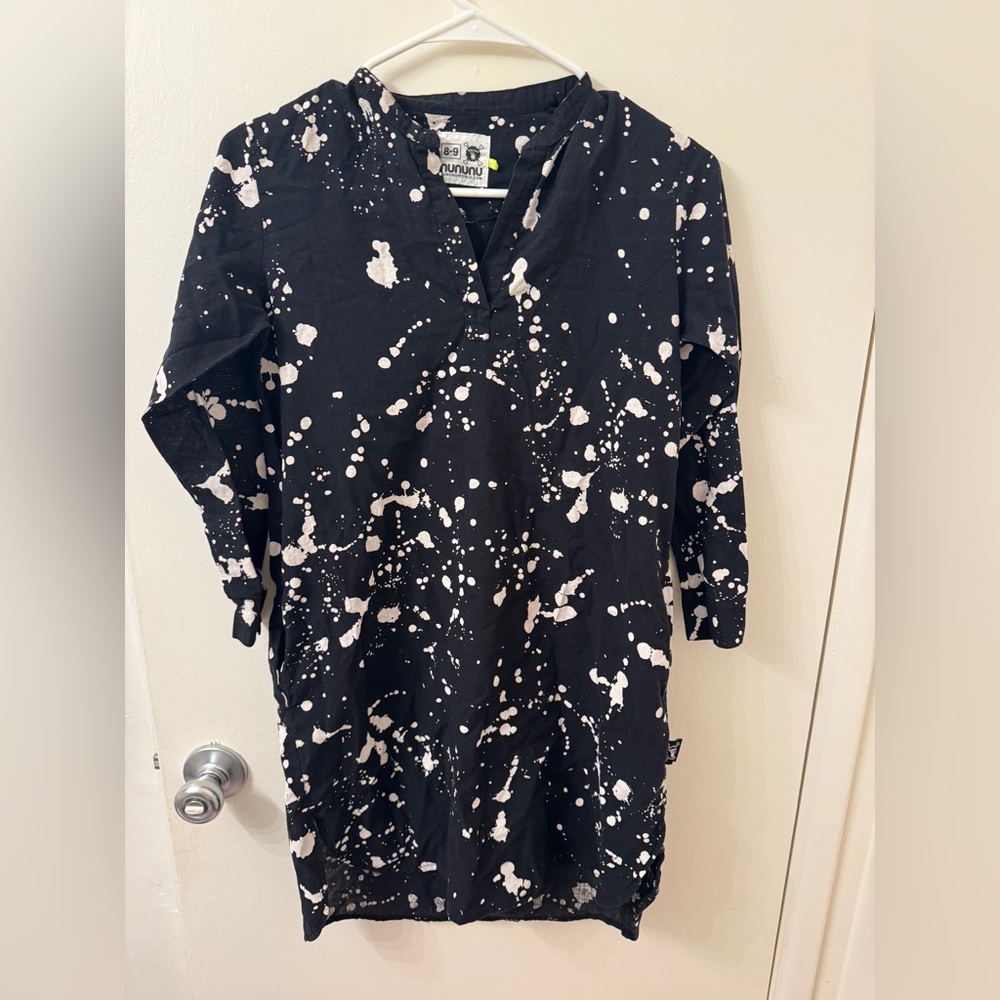 Nununu black white splash kaftan kids 8/9